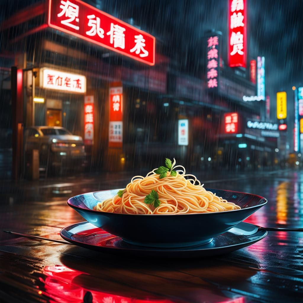Cyberpunk Noodles in Rainy Tokyo Night