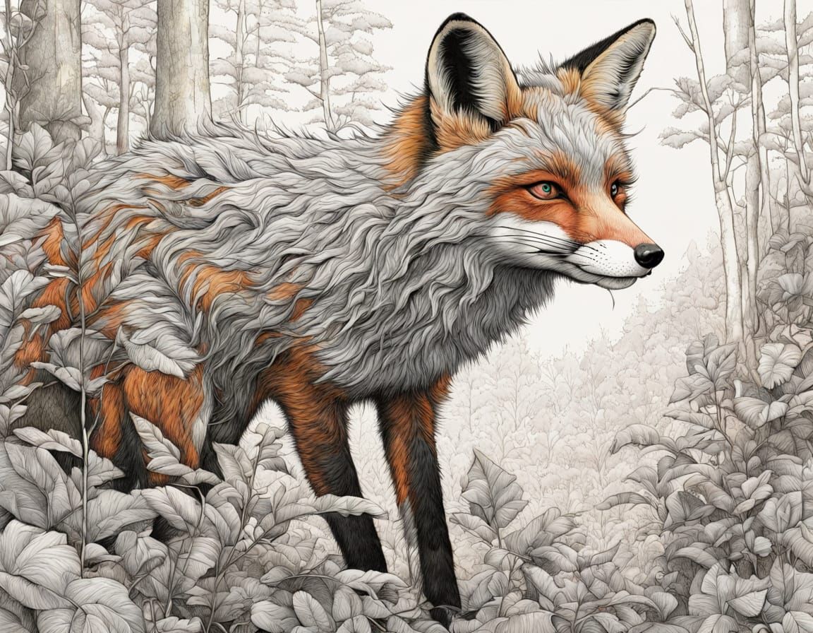 Surreal Forest Fox in Dynamic Korean Art Style