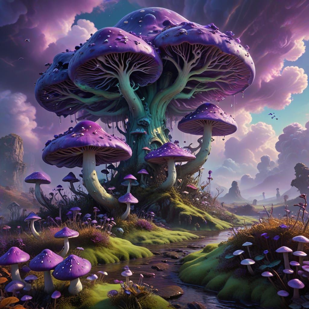 Dreamlike Fantasy World in Vibrant Surrealist Oil Painting