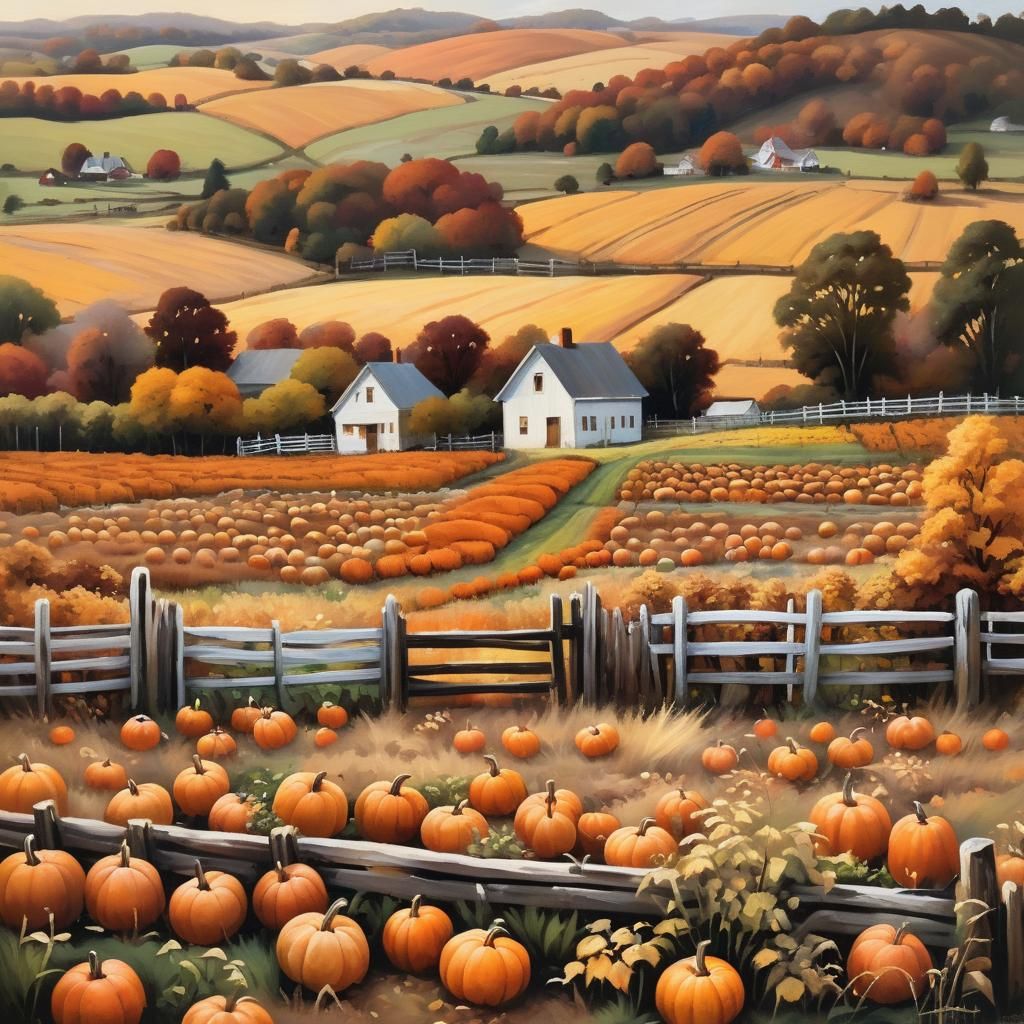 Pumpkin Field in Golden Light: An Impasto Oil Painting