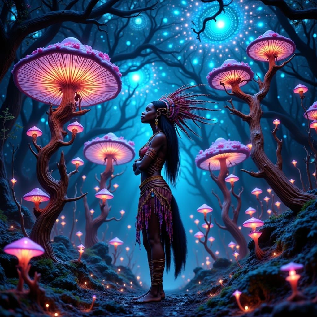 Ethereal Fantasy Portraits in a Bioluminescent Forest