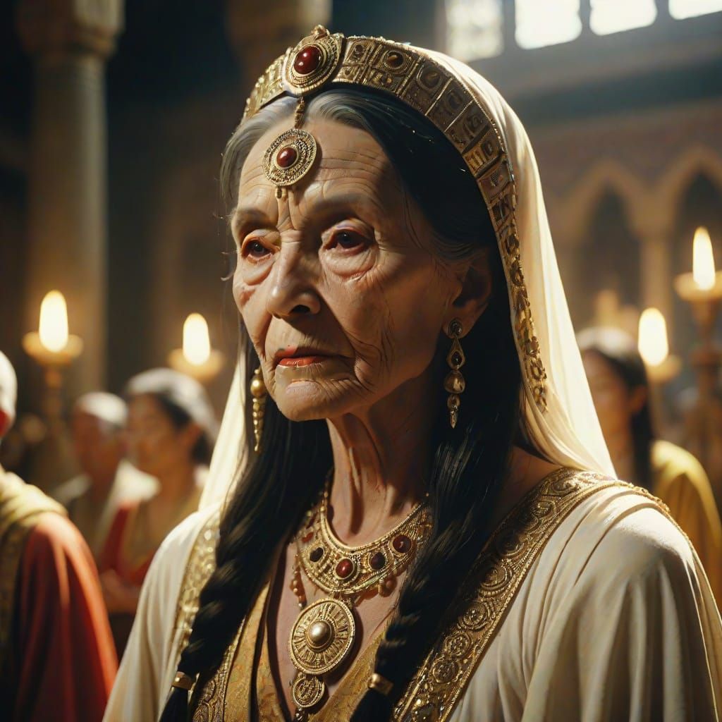 Ethereal Babylonian Courtesan Priestess in Golden Light