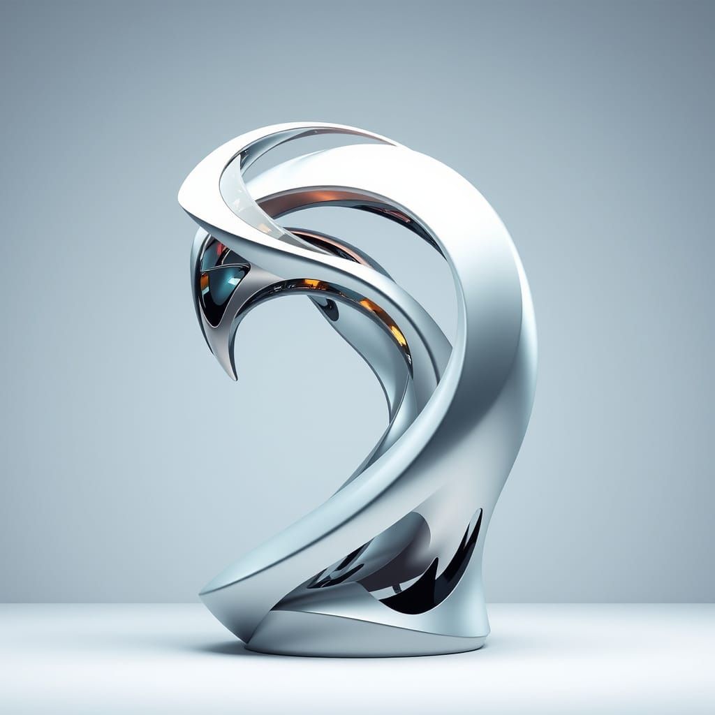 Futuristic Geometric Sculpture in Metallic and Glass