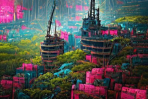 Radiant Planet City in Psychedelic Style