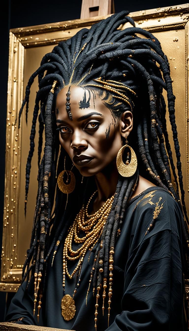 Voodoo Queen Marie Laveau Painting with Golden Highlights