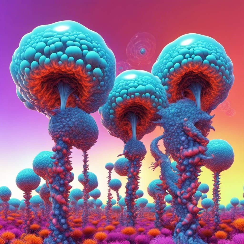 Lollipop Field with Alien Creatures in Sci-Fi Style