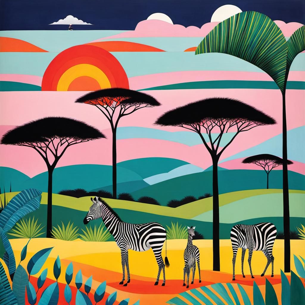 Abstract Serengeti Landscape with Tropicalia Stripes