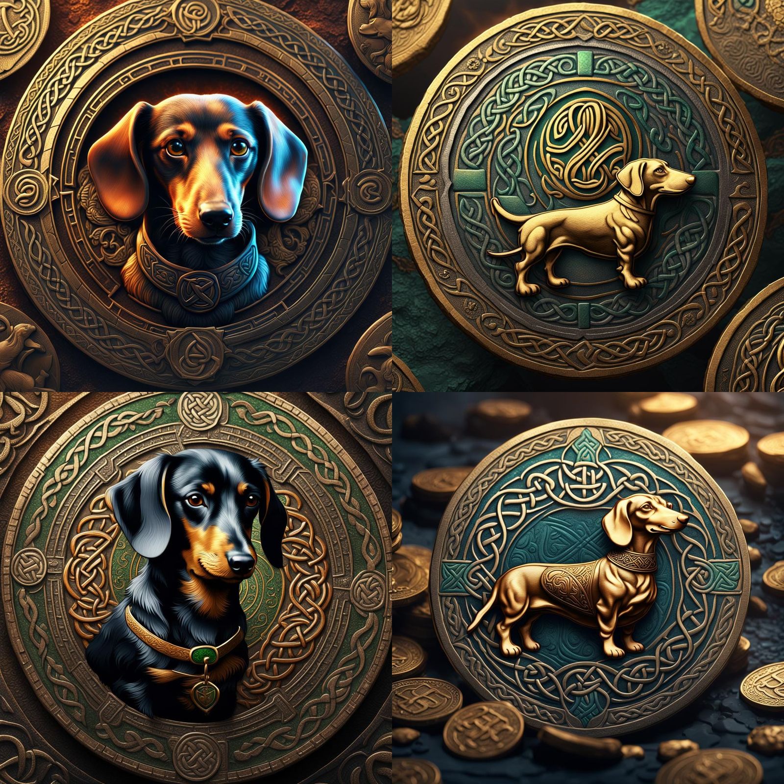 Celtic Coin with Dachshund: Detailed Matte Painting