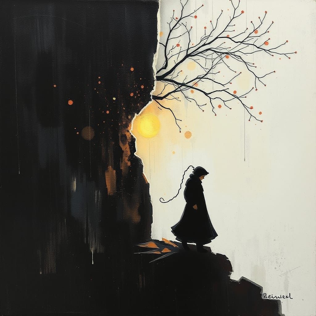 Cracked Surface Letting Light In, Watercolor Style