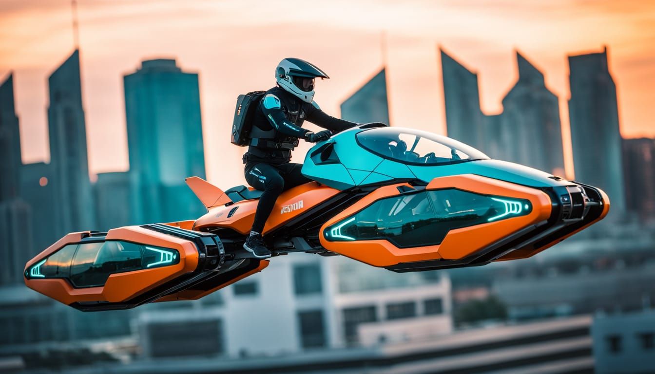 Surreal Futuristic Hoverbike in Mid-Air Flight