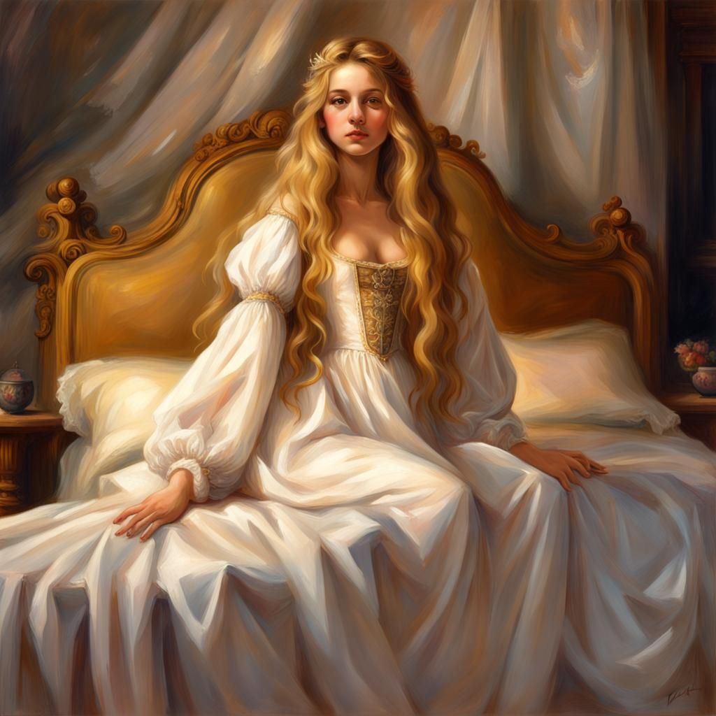 Renaissance Girl Portrait in White Nightgown