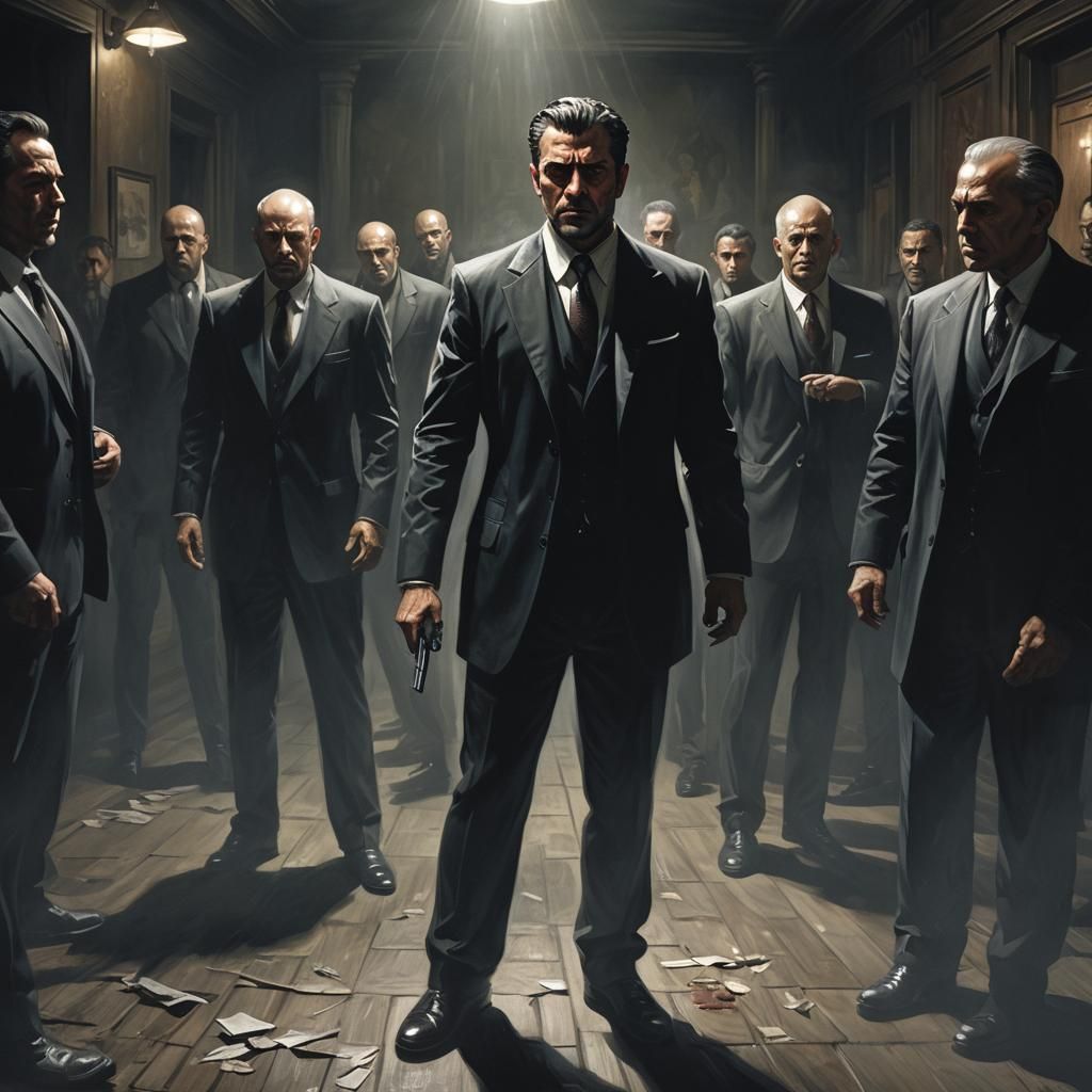 Maximiliano Confronts Crime Boss in Noir Scene