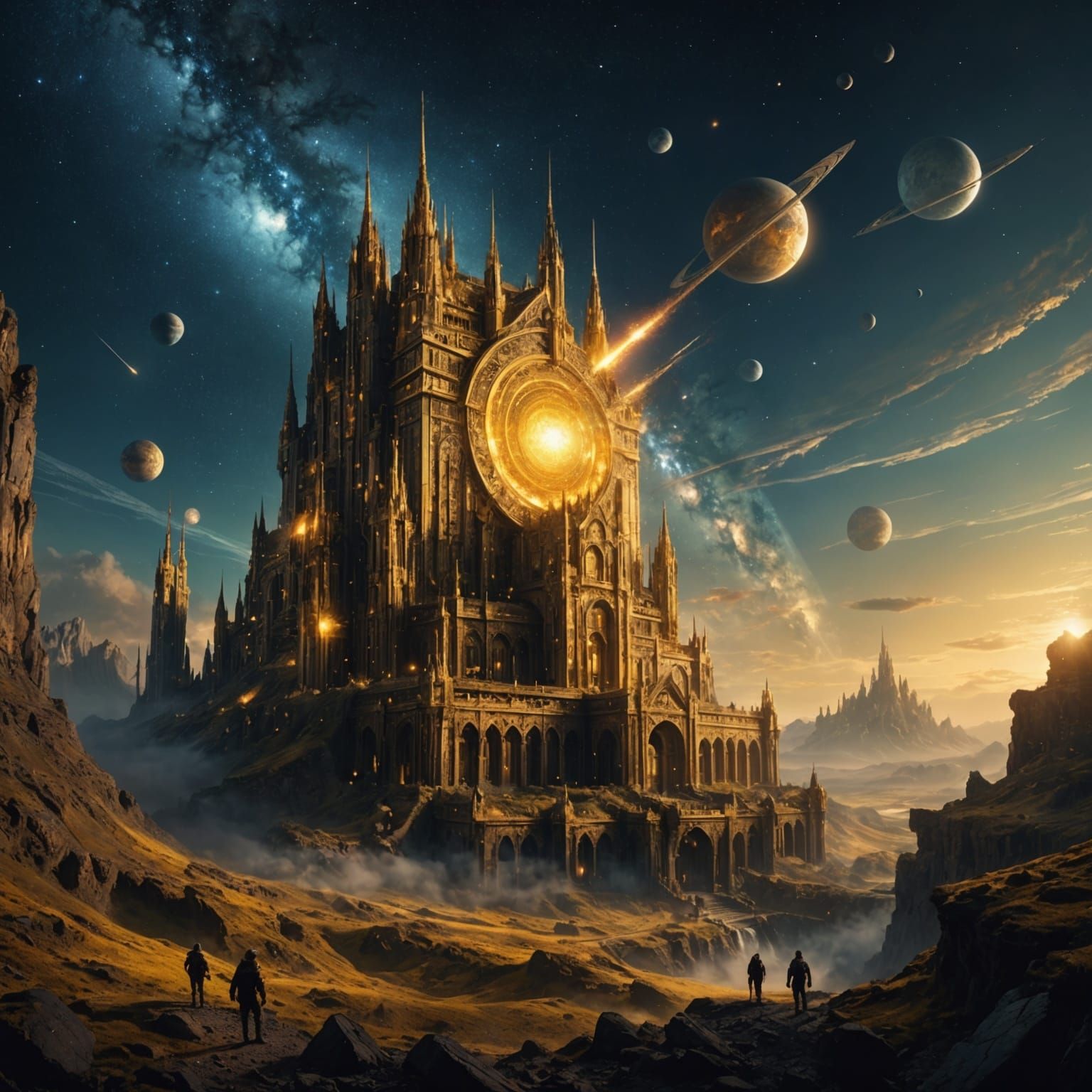 Stunning Golden Galaxy Digital Matte Painting