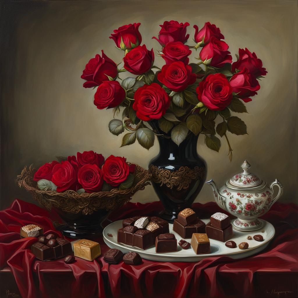 Red Roses and Chocolates: Oil Painting Still Life