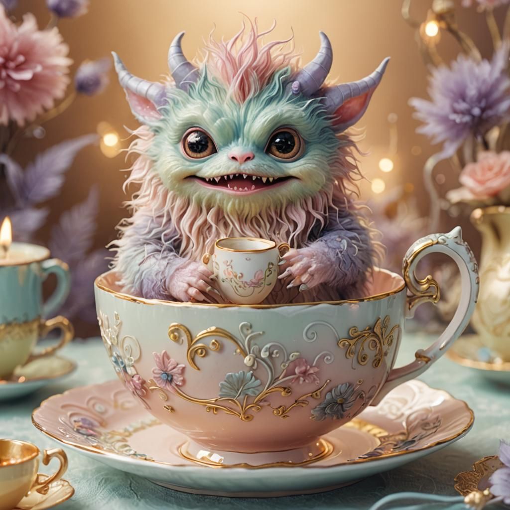 Cute Monster in a Teacup