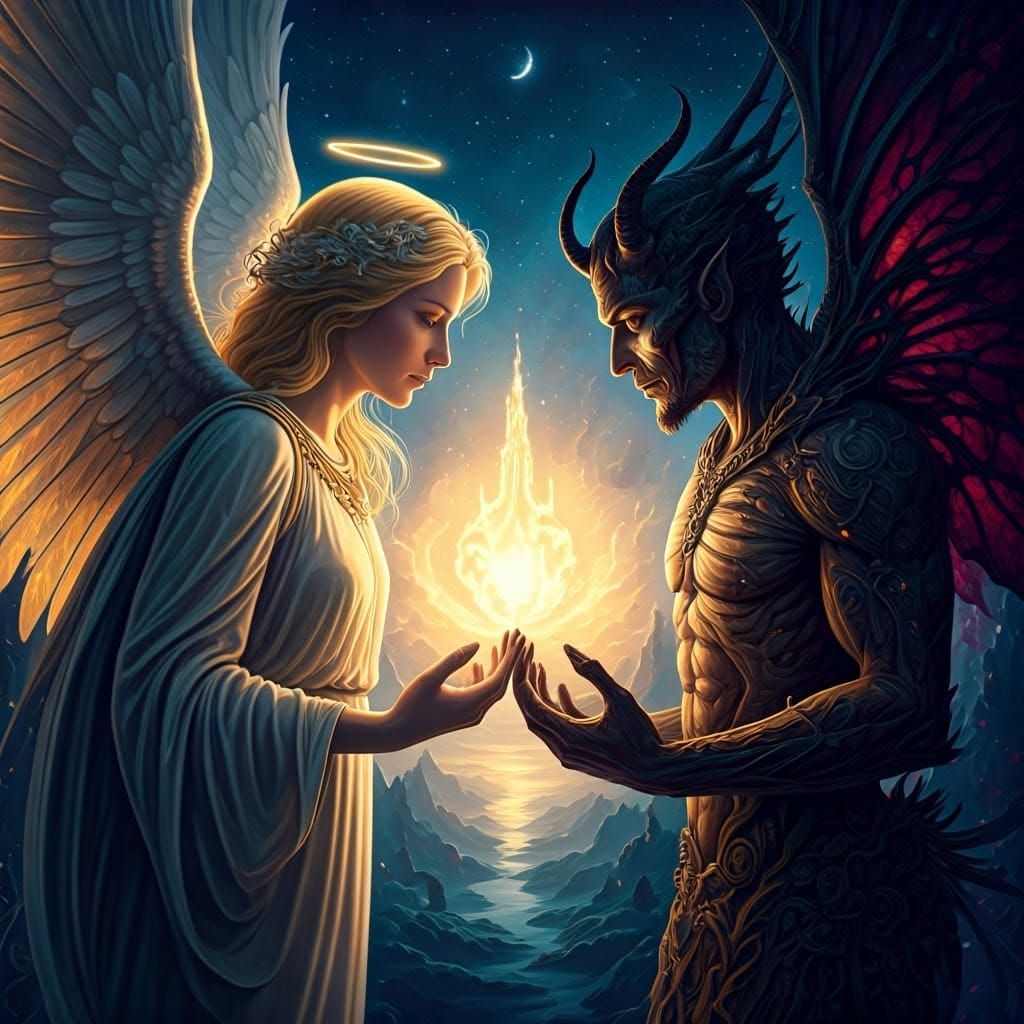Angel and Demon: Harmonious Balance in Detailed Illustration