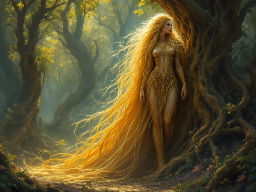 Regal Lioness Goddess in Ancient Forest