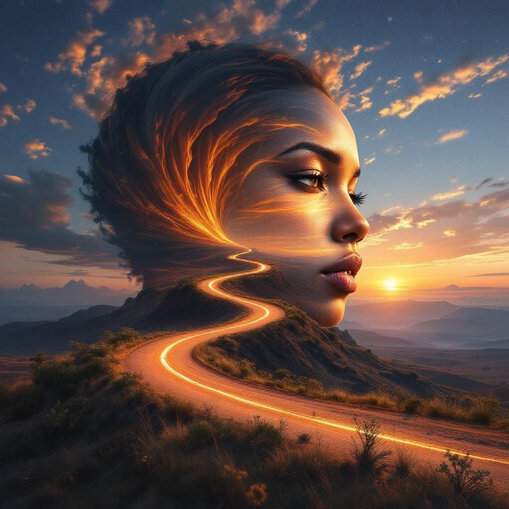 African Queen: Sunset Double Exposure Portrait