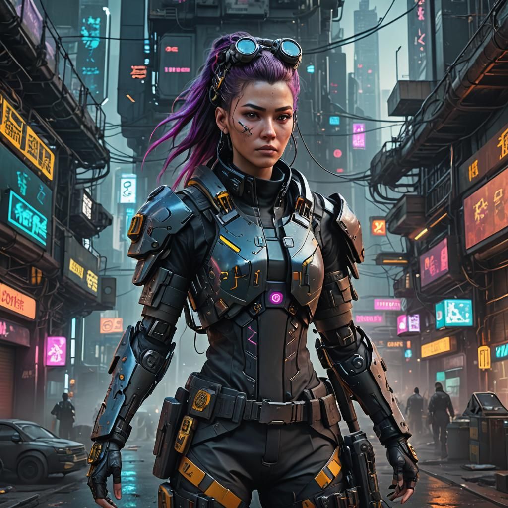 Cyberpunk Security Agent in Detailed Matte Painting