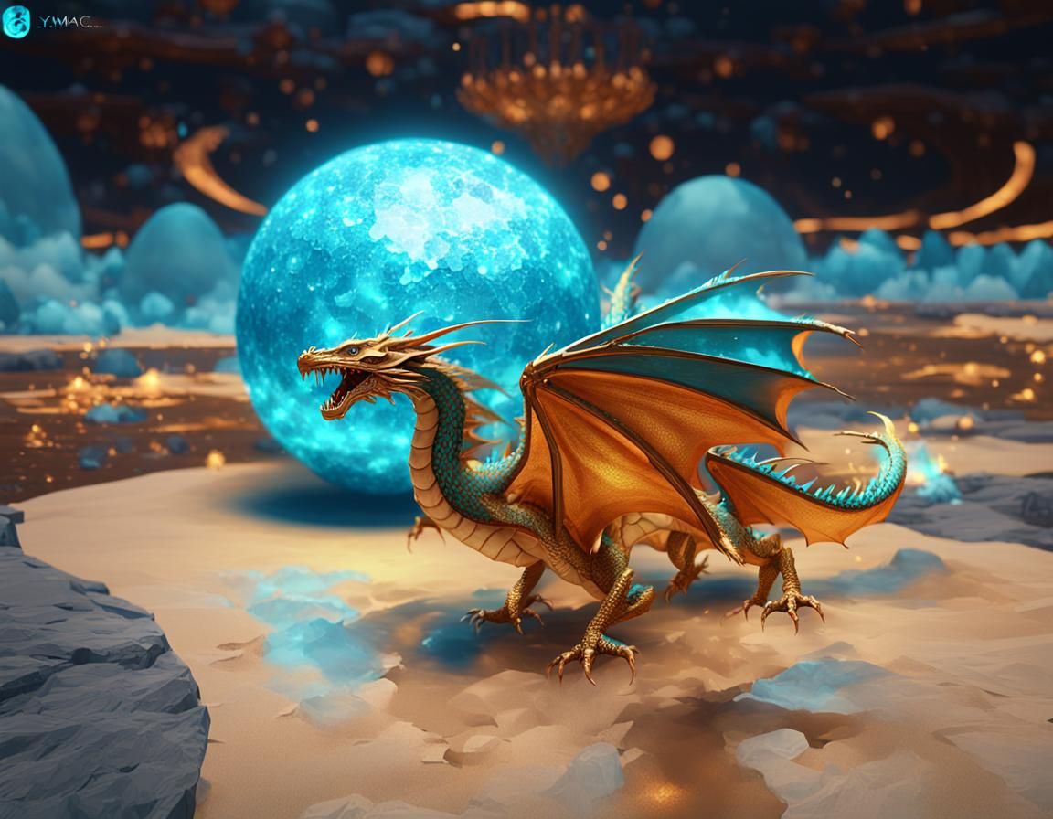 Golden Dragon Roaring Before Sparkling Egg