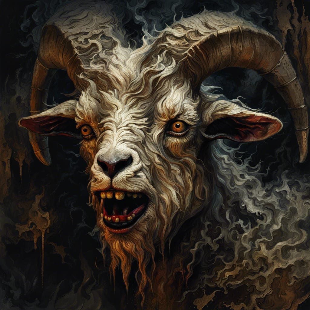 Grotesque Goat Face in Gothic Horror Style