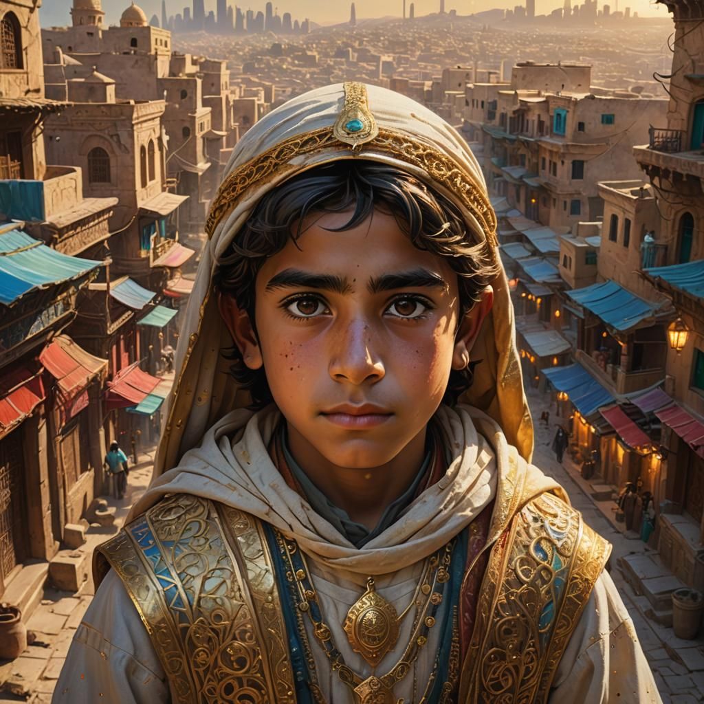 Middle Eastern Boy with Magical Aura in Splash Art Style
