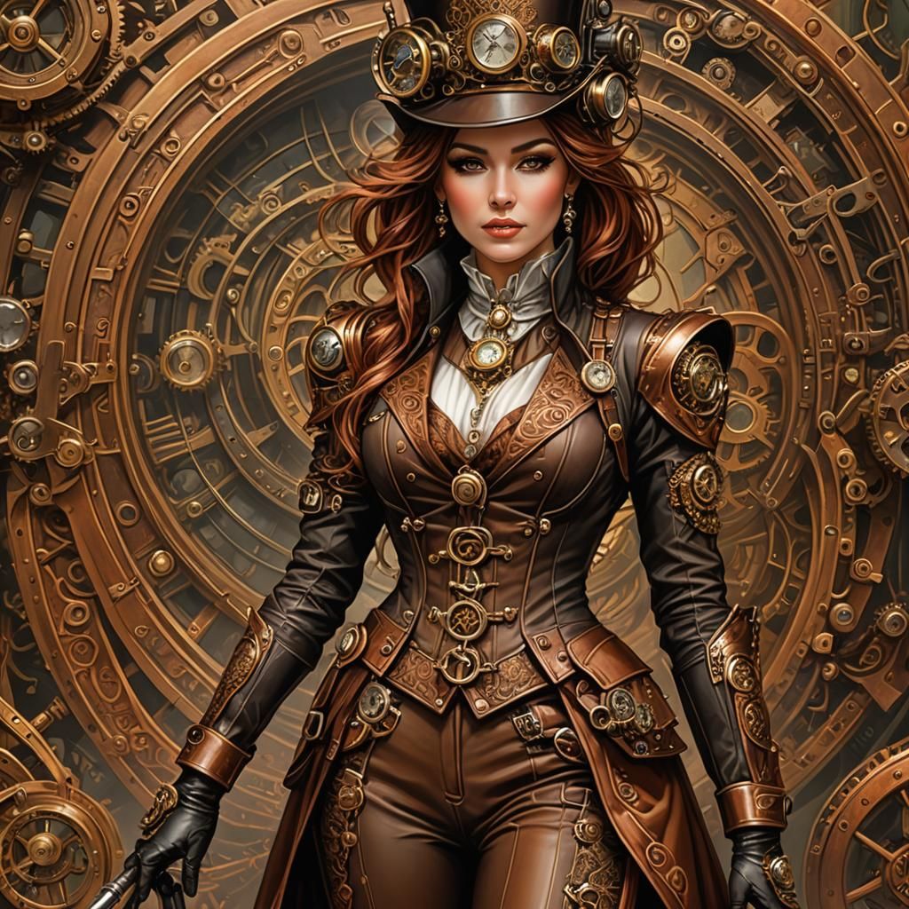 Steampunk Lady Portrait in Detailed Digital Art Style