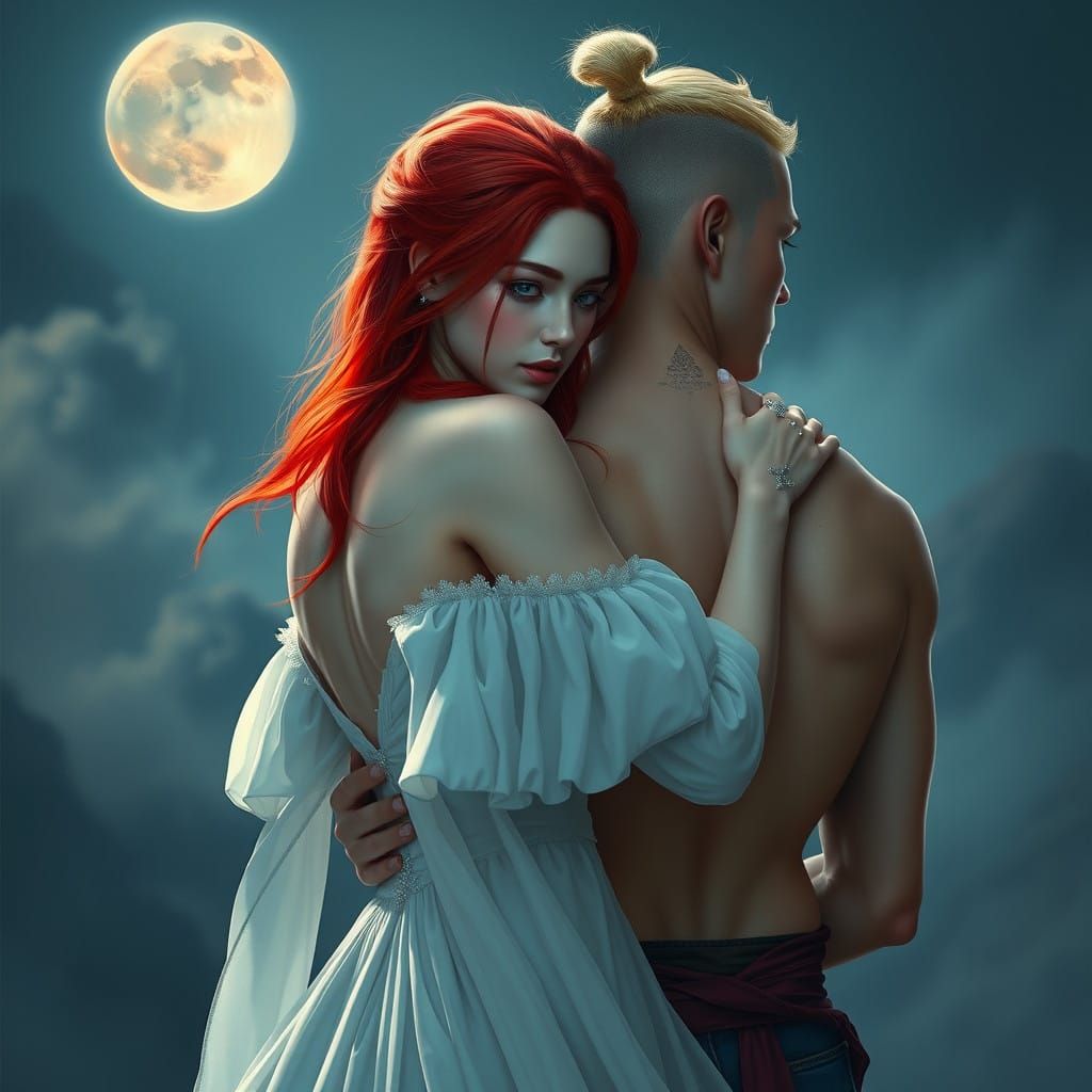 Moonlit Enchantment: Ethereal Beauty and Chiseled Gentleman