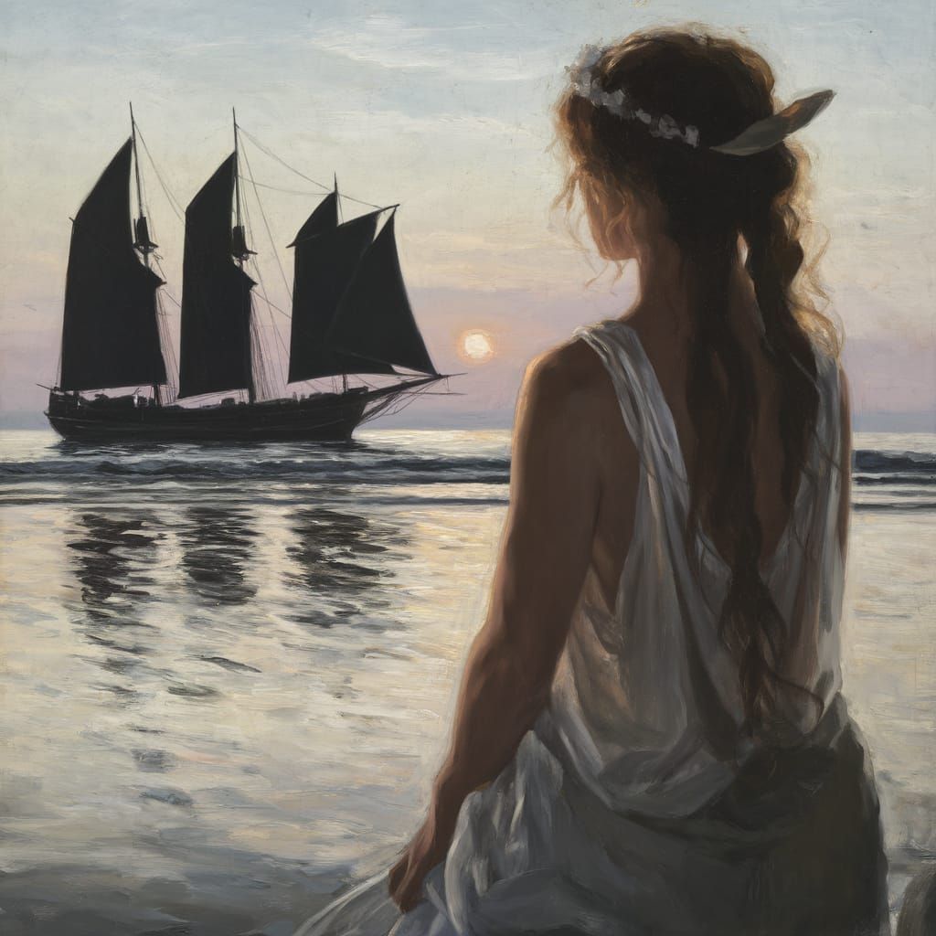 Preraphaelite Goddess of Dawn on Beach