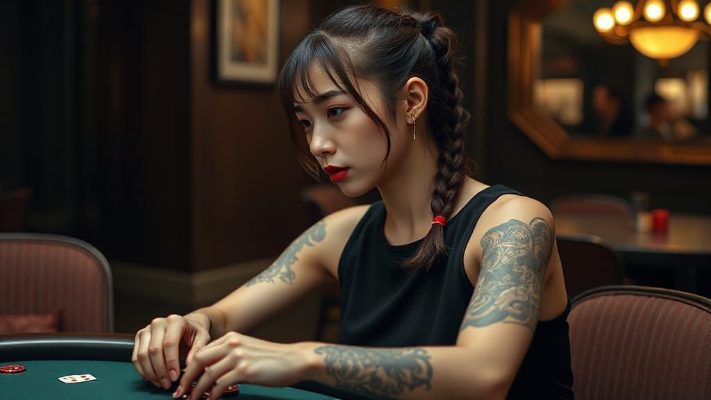 K-Pop Idol Playing Poker, Hyperrealistic Digital Art