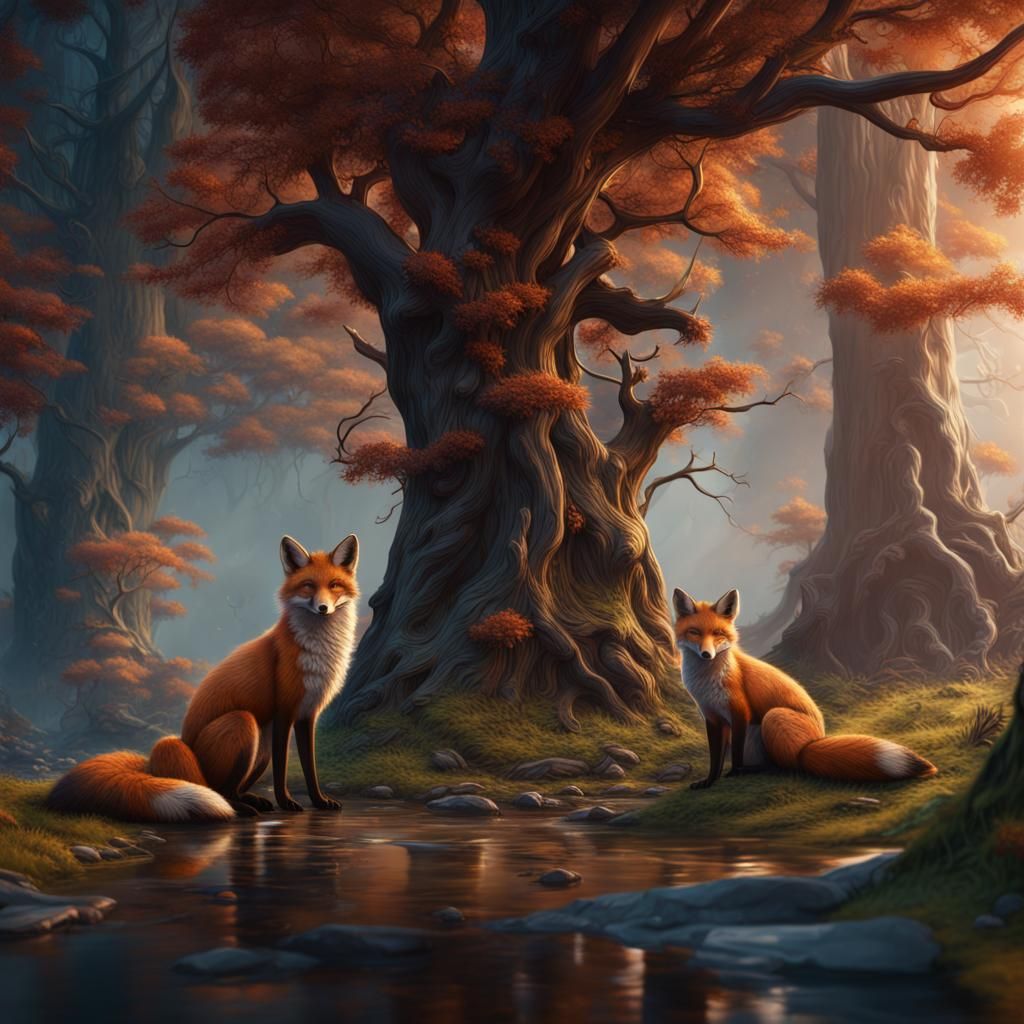 Fantastical Foxes in Detailed Digital Painting
