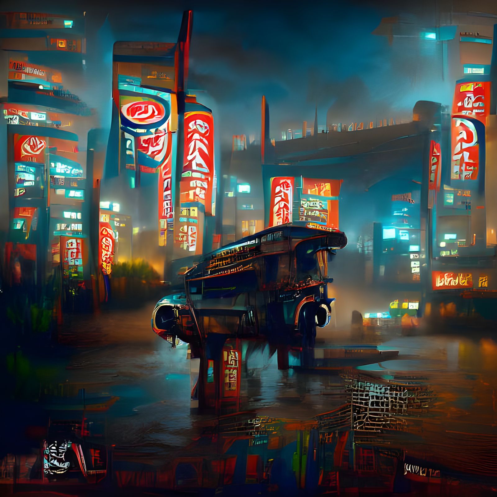 Cyberpunk Japan Oil Painting