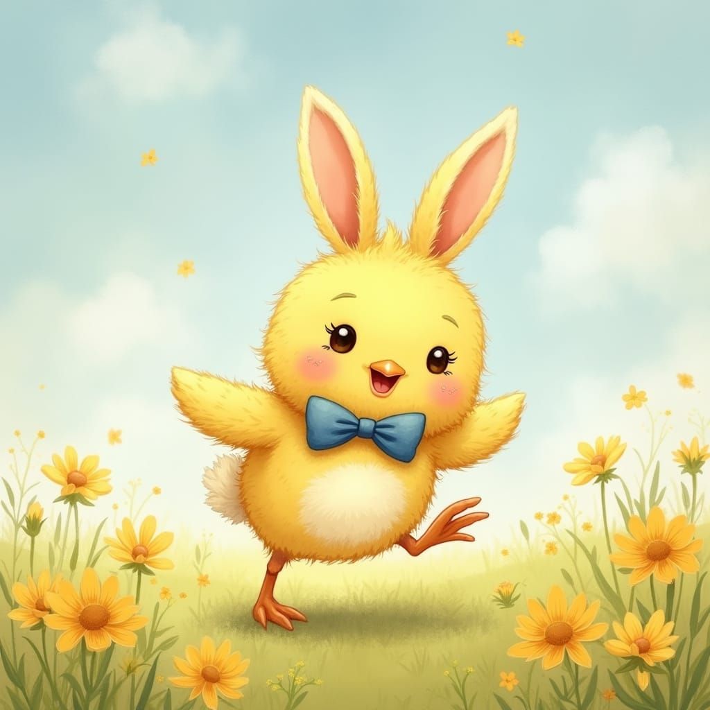 Whimsical Chicken-Bunny Hybrid in Sunny Meadow