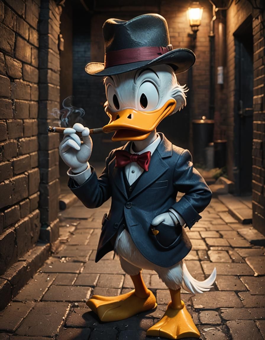 Gangster Donald Duck Portrait in Pixar Animation Style