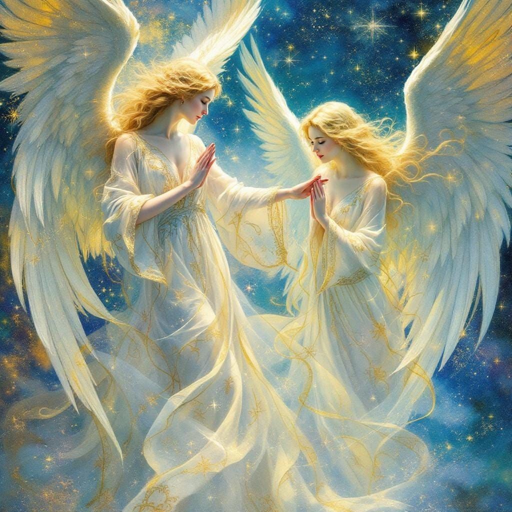 Angelic Figures in Flowing Robes, Art Nouveau Style