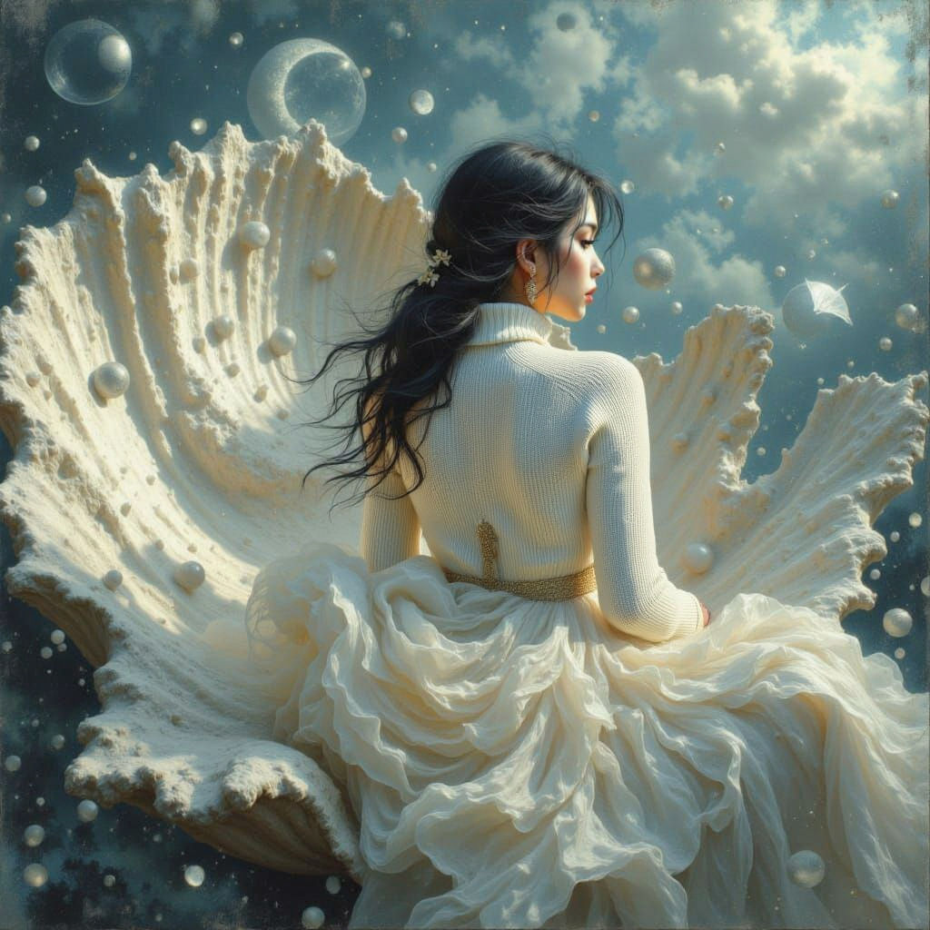 Dreamy Woman in Seashell: Digital Art Portrait