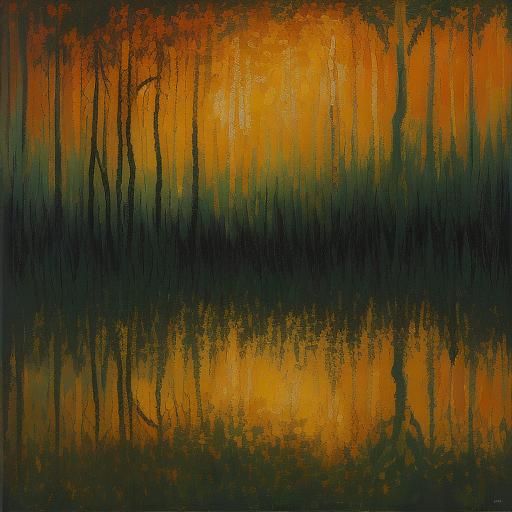 Golden Forest Sunset in Van Gogh Style