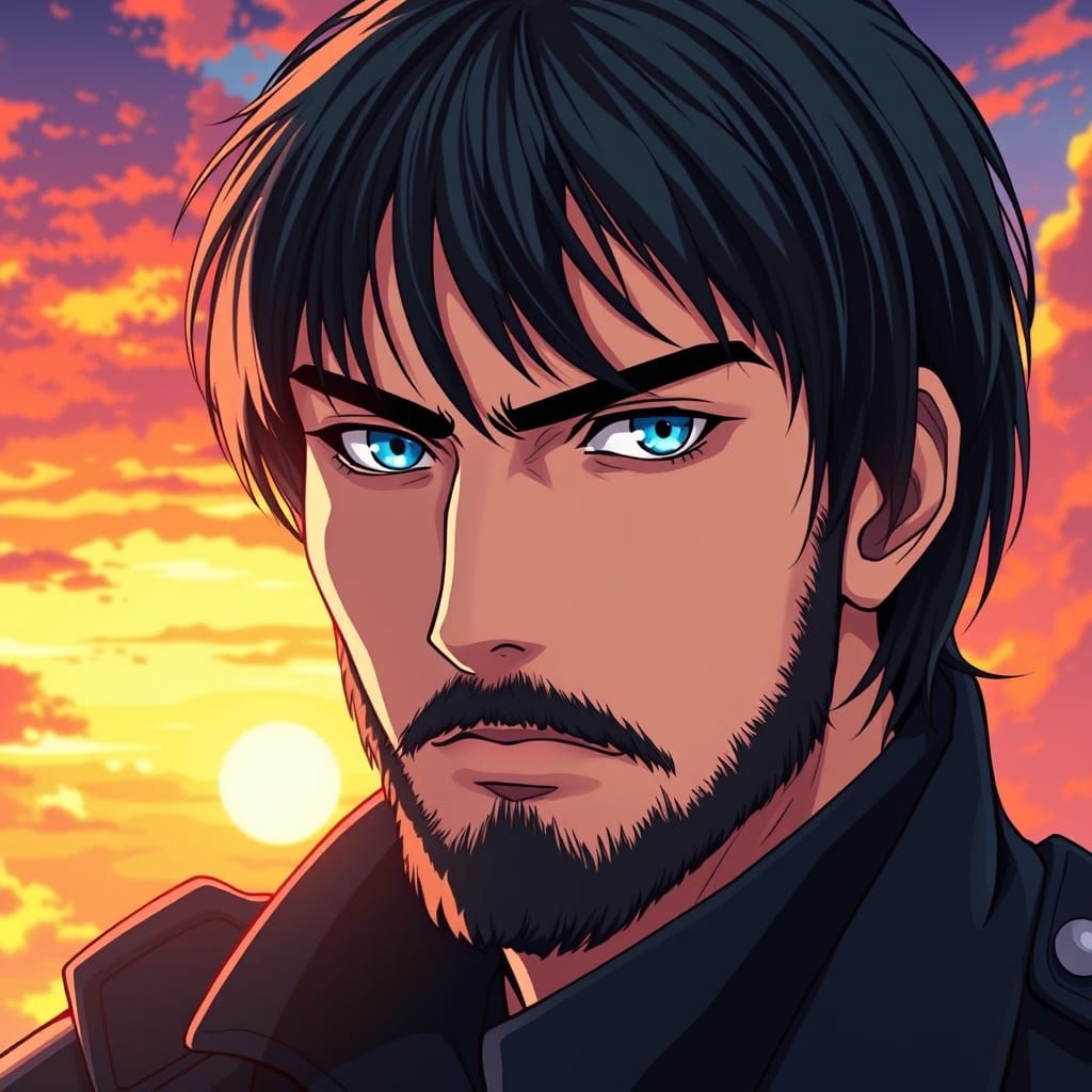 Stoic Soldier in Vibrant Cel-Shaded Anime Style