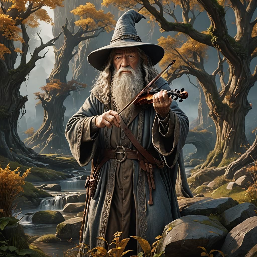Gandalf Plays Violin: Detailed Fantasy Art