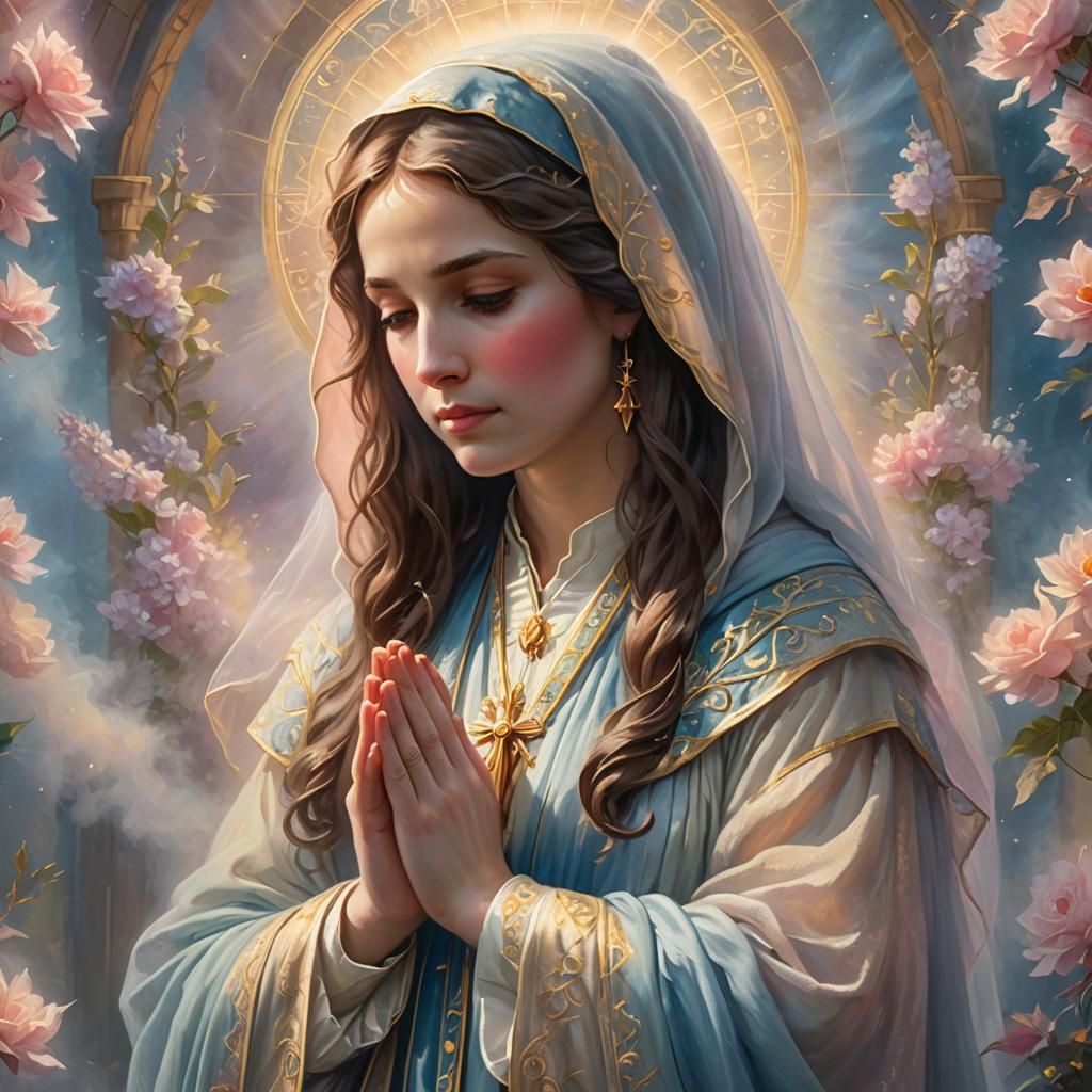 Saint Mary Portrait in Ethereal Mist, Warm Light