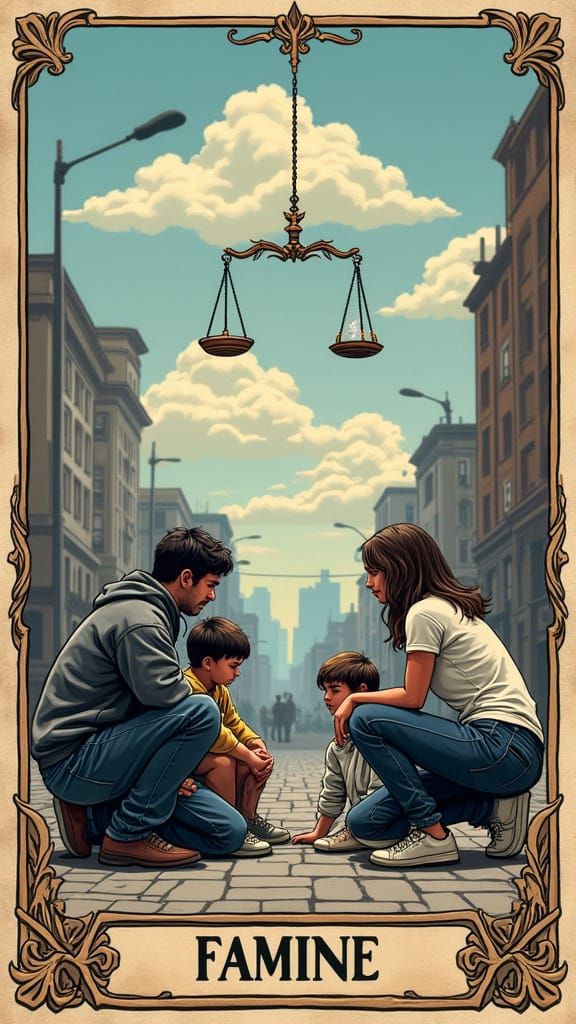 Despair in the Balance, Modern Famine Tarot Card