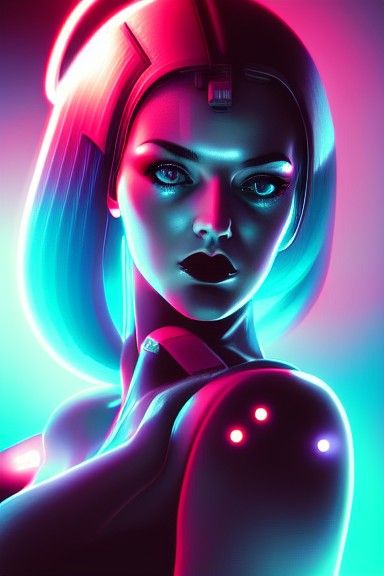 Cyberpunk Girl Portrait in Vibrant Digital Art Style