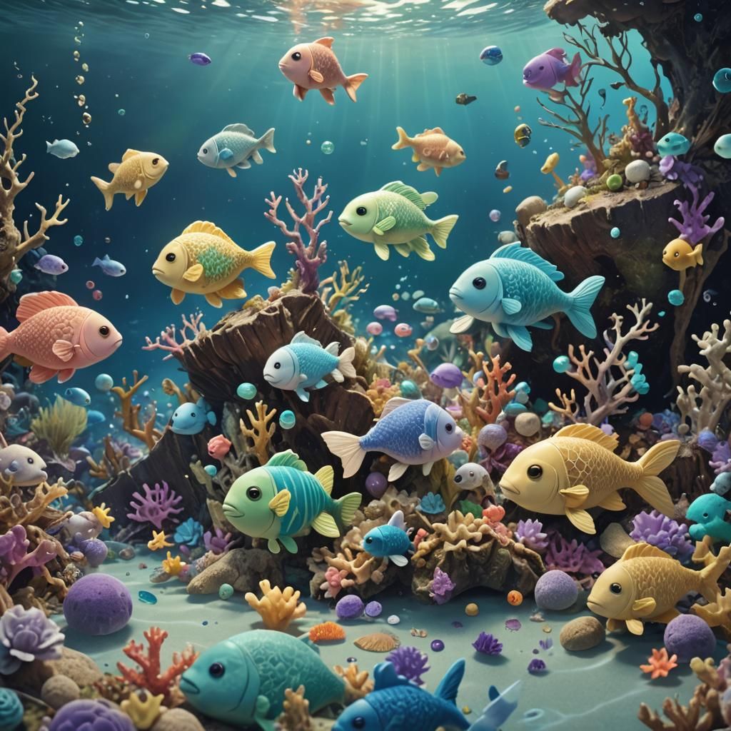 Cute Stuffed Animals Floating at Sea: Fantasy Art