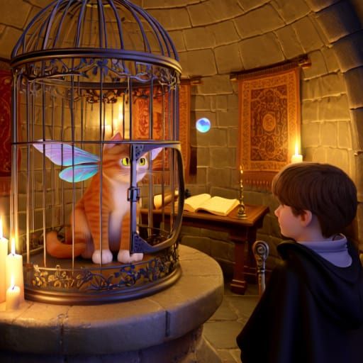 Cat Fairy in Candlelit Tower Chamber
