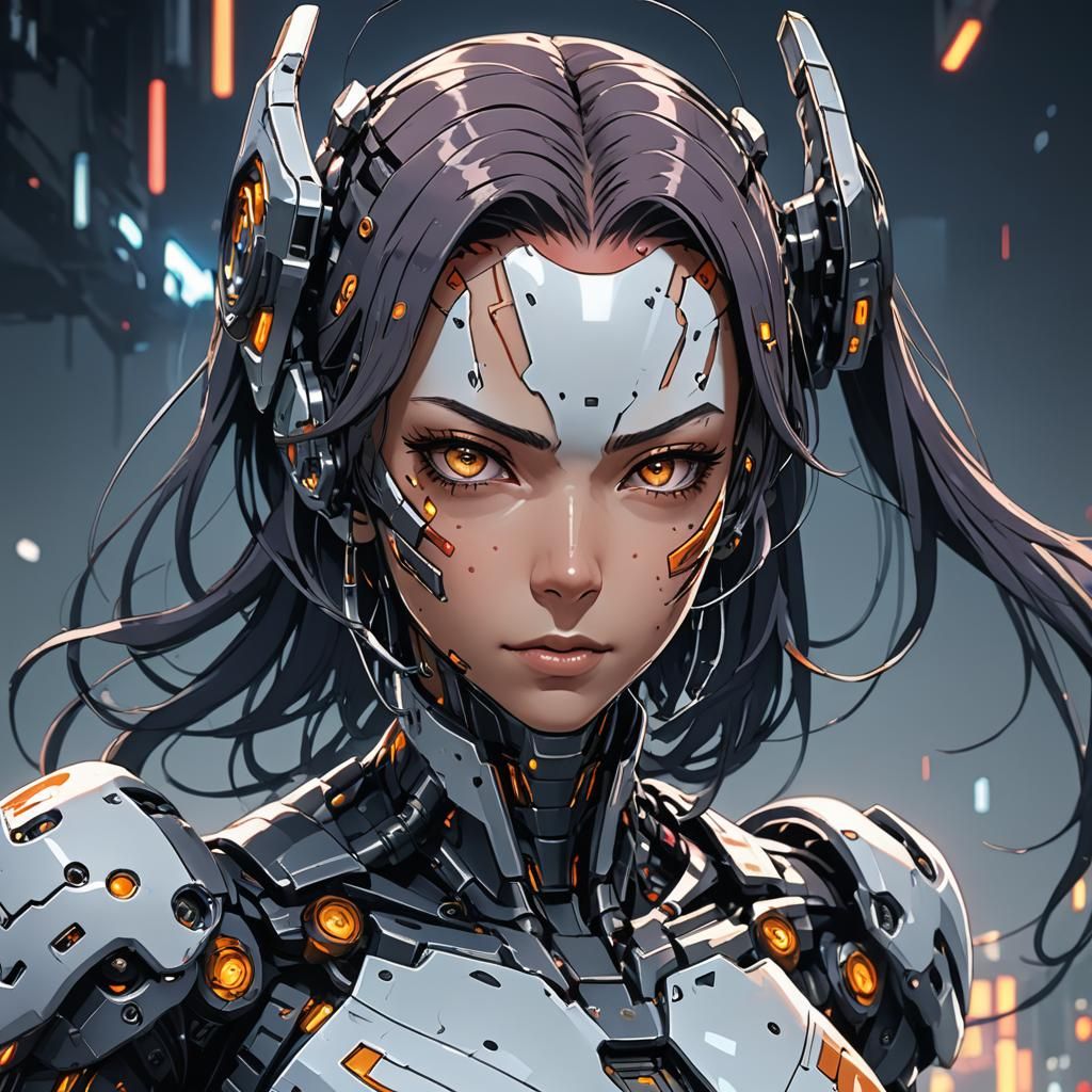 Anime Cyborg Beauty in Cel-Shaded Style