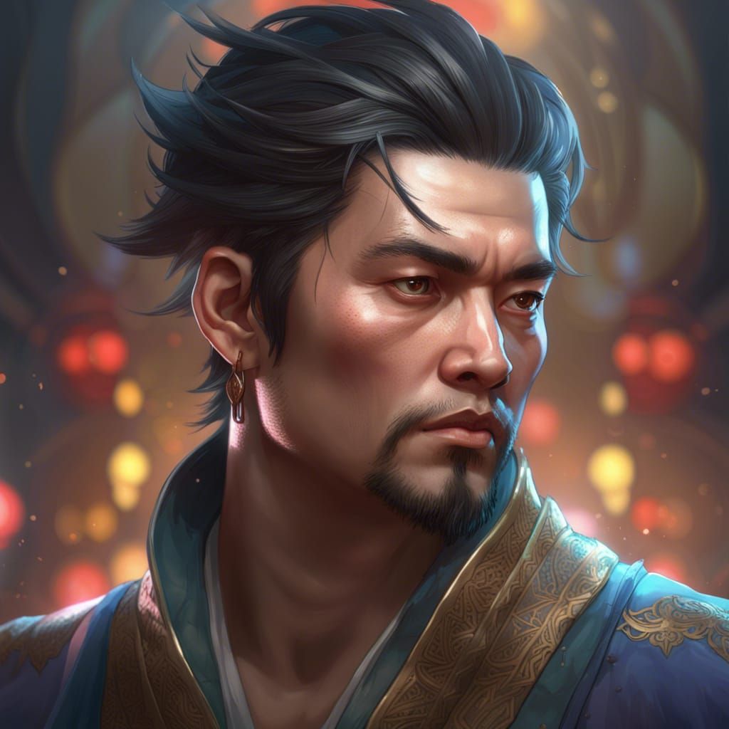 Young Chinese Triad Boss Portrait in Hyperdetailed Style