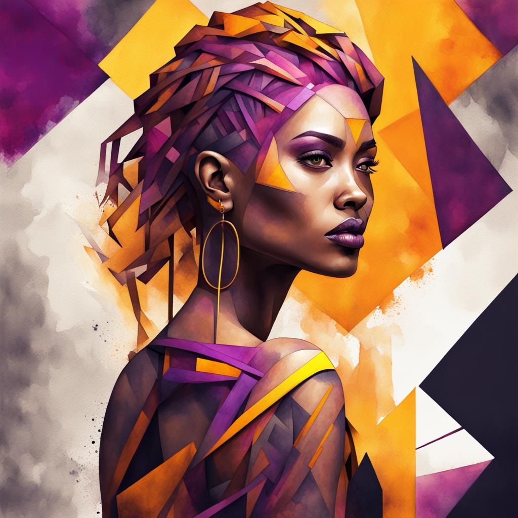 Abstract Geometric Portrait of Woman with Yellow Hair