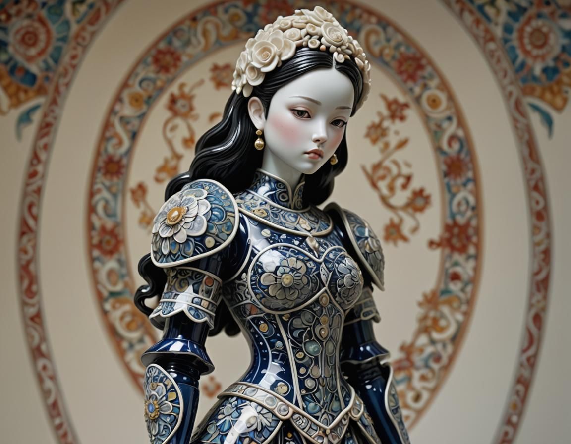 Porcelain Figurine in Talavera Armor: Pop Surrealism