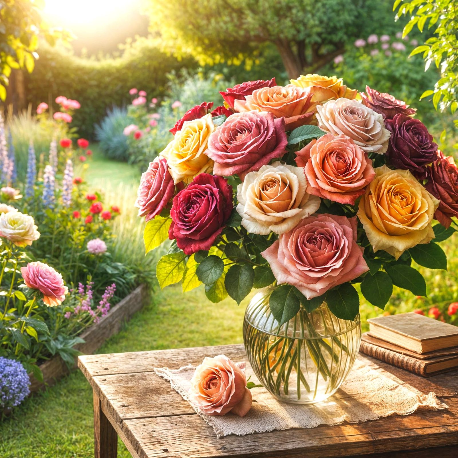 Roses in Summer Garden Sunlight