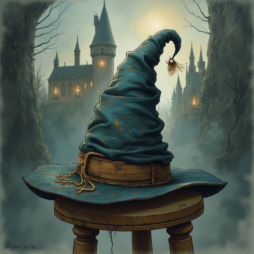 The Sorting Hat in Dreamlike Watercolor Style